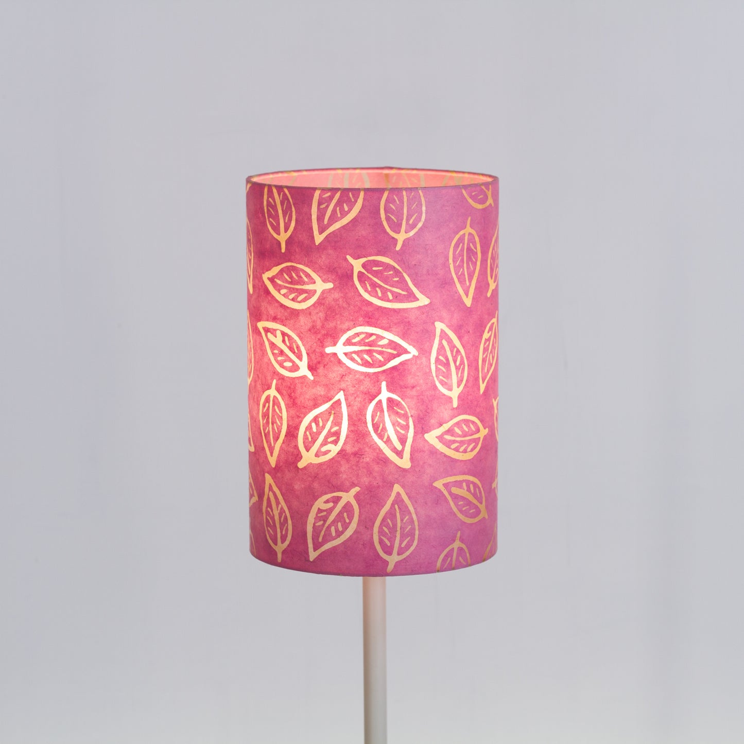 Drum Lamp Shade - P67 - Batik Leaf on Pink, 20cm(d) x 30cm(h)