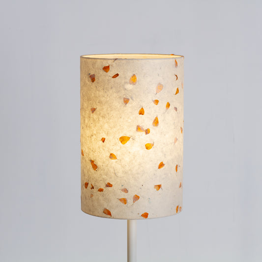 Drum Lamp Shade - P32 - Marigold Petals on Natural Lokta, 20cm(d) x 30cm(h)