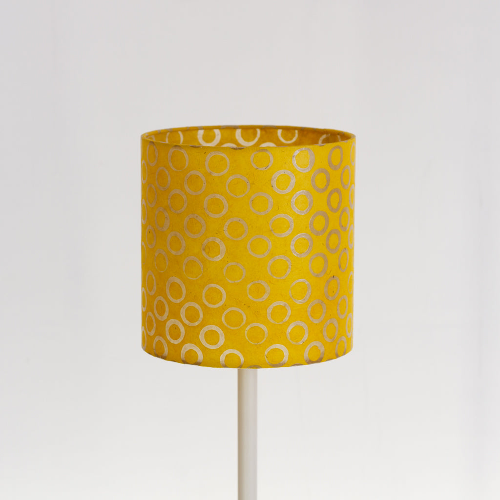 Drum Lamp Shade - P71 - Batik Yellow Circles, 20cm(d) x 20cm(h)