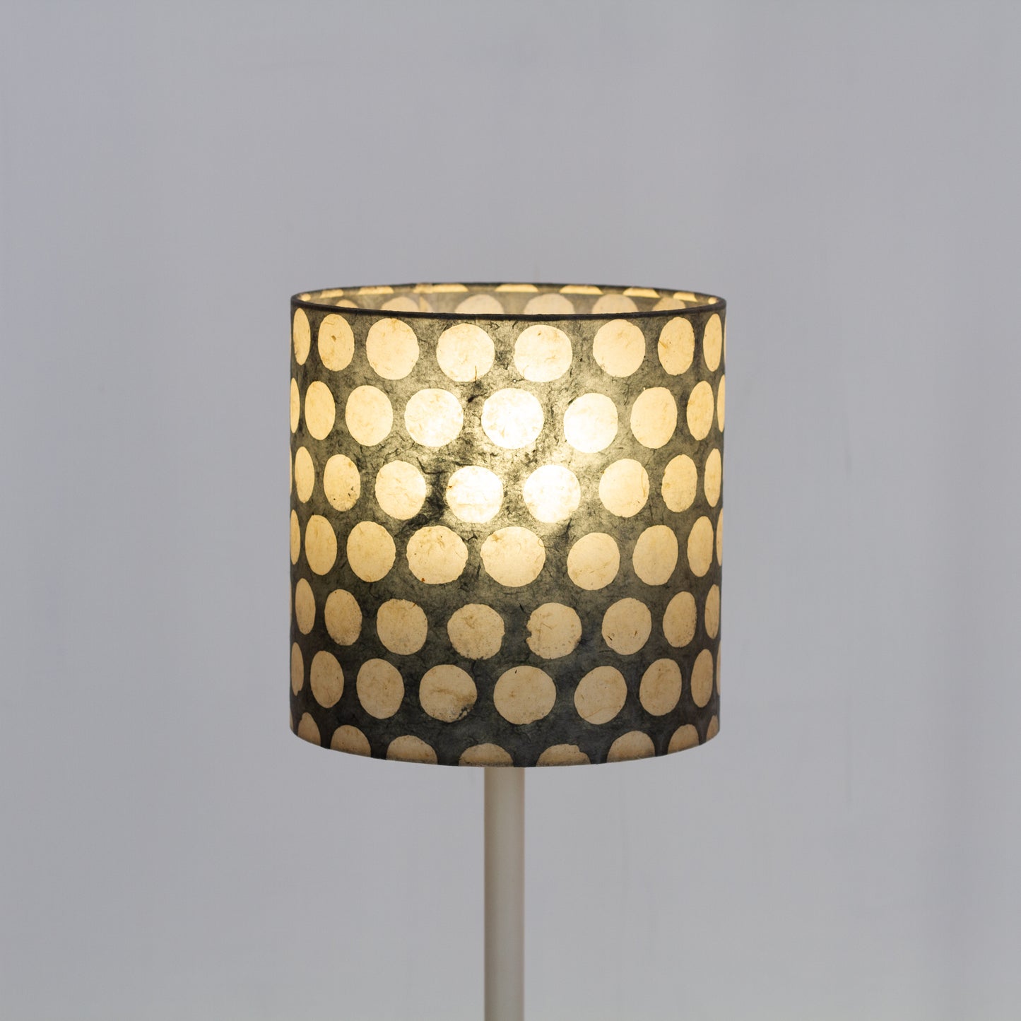 Drum Lamp Shade - P78 - Batik Dots on Grey, 20cm(d) x 20cm(h)