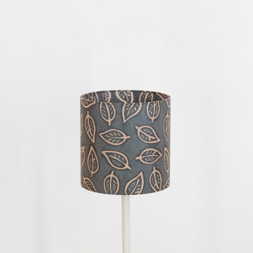 Drum Lamp Shade - B124 ~ Batik Leaf Grey, 20cm(d) x 20cm(h)