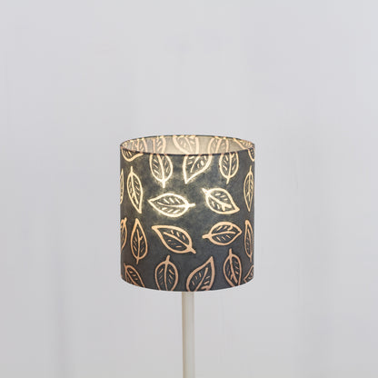 Drum Lamp Shade - B124 ~ Batik Leaf Grey, 20cm(d) x 20cm(h)