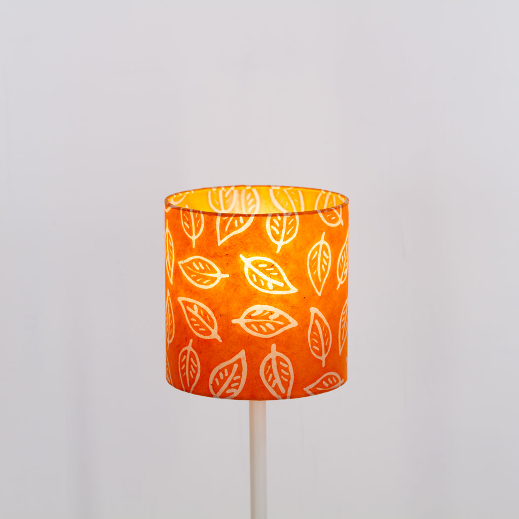 Drum Lamp Shade - B123 ~ Batik Leaf Orange, 20cm(d) x 20cm(h)