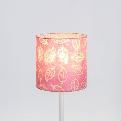 Drum Lamp Shade - P67 - Batik Leaf on Pink, 20cm(d) x 20cm(h)