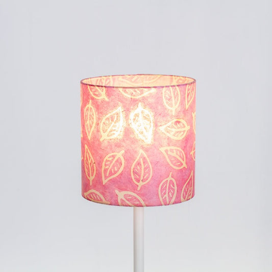 Drum Lamp Shade - P67 - Batik Leaf on Pink, 20cm(d) x 20cm(h)
