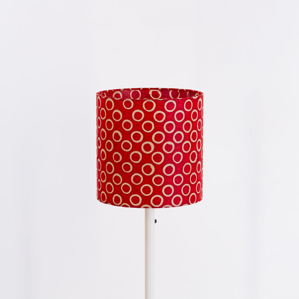 Drum Lamp Shade - P83 ~ Batik Red Circles, 20cm(d) x 20cm(h)