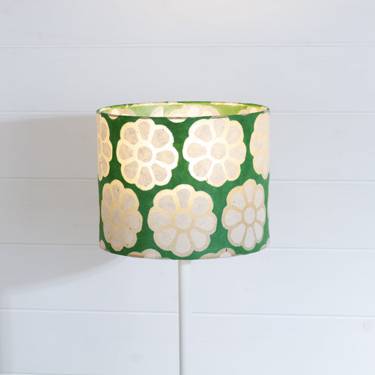 Drum Lamp Shade - B127 ~ Batik Big Flower Green, 25cm x 20cm