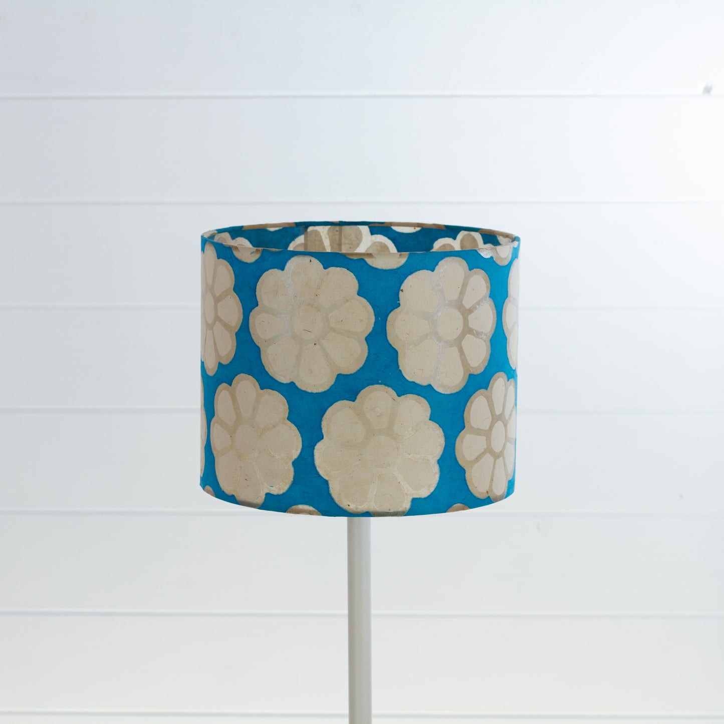 Drum Lamp Shade - P23 - Batik Big Flower on Teal, 25cm x 20cm