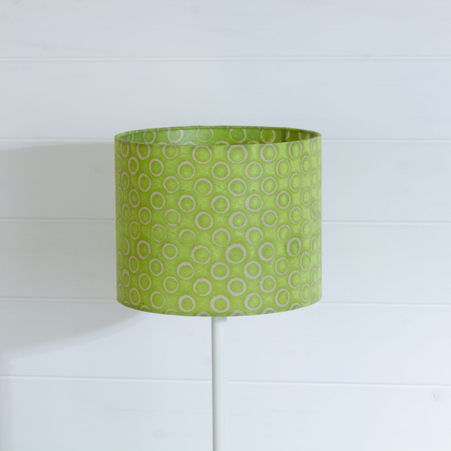 Drum Lamp Shade - P02 - Batik Lime Circles, 25cm x 20cm