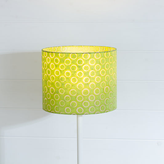 Drum Lamp Shade - P02 - Batik Lime Circles, 25cm x 20cm