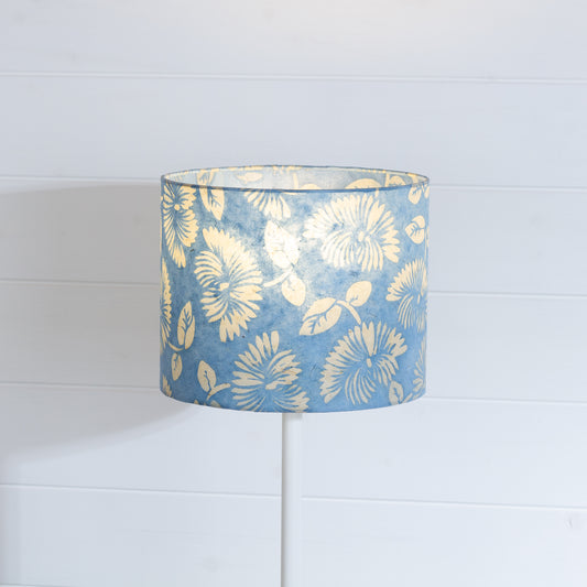 Drum Lamp Shade - B129 ~ Batik Peony Blue, 25cm x 20cm