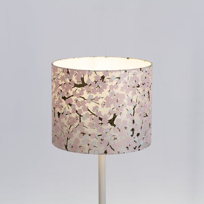 Drum Lamp Shade - W02 - Pink Cherry Blossom on Grey, 25cm x 20cm