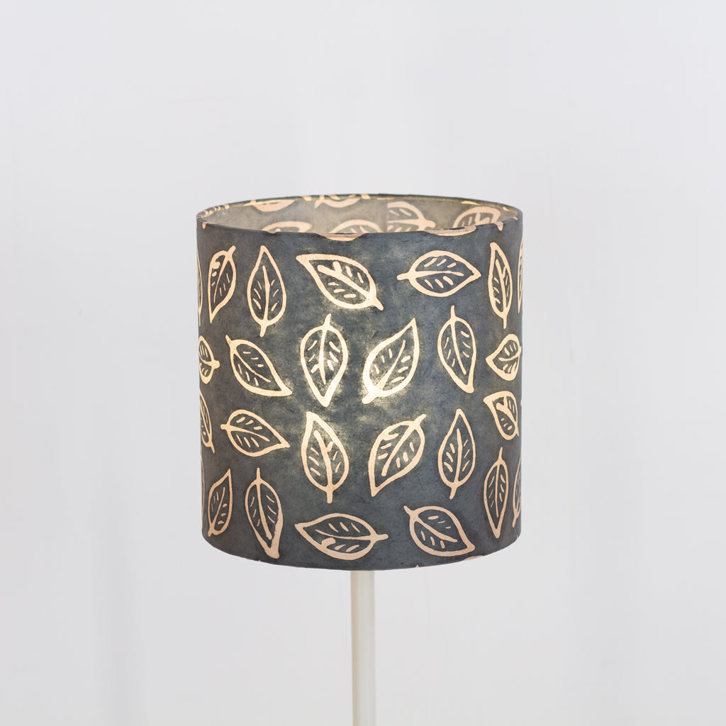 Drum Lamp Shade - B124 ~ Batik Leaf Grey, 25cm x 25cm