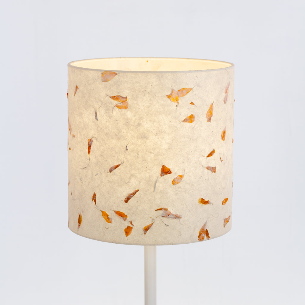 Drum Lamp Shade - P32 - Marigold Petals on Natural Lokta, 25cm x 25cm