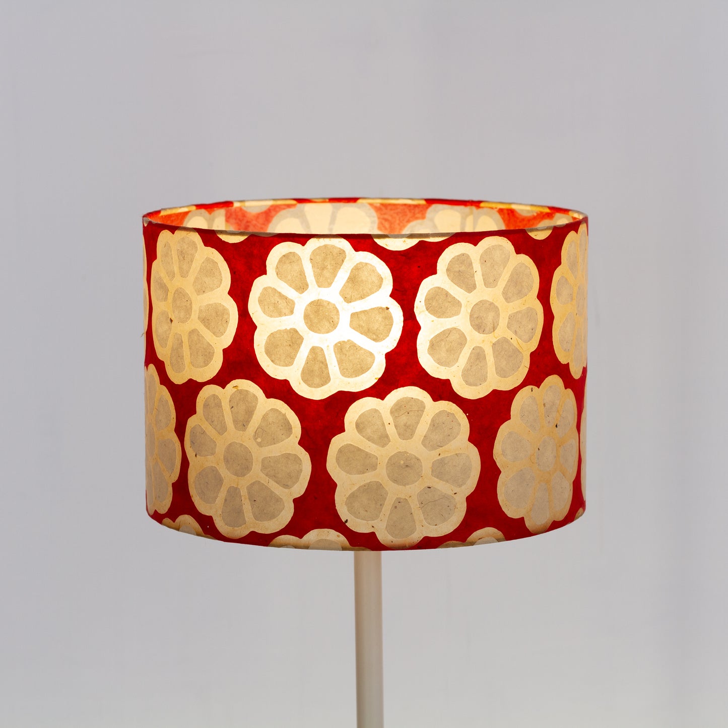 Drum Lamp Shade - P18 - Batik Big Flower on Red, 30cm(d) x 20cm(h)