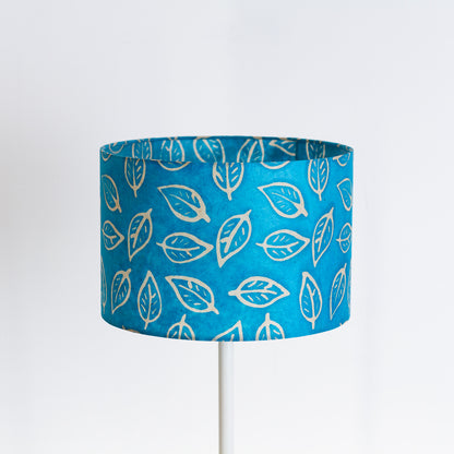 Drum Lamp Shade - B125 ~ Batik Leaf Teal, 30cm(d) x 20cm(h)