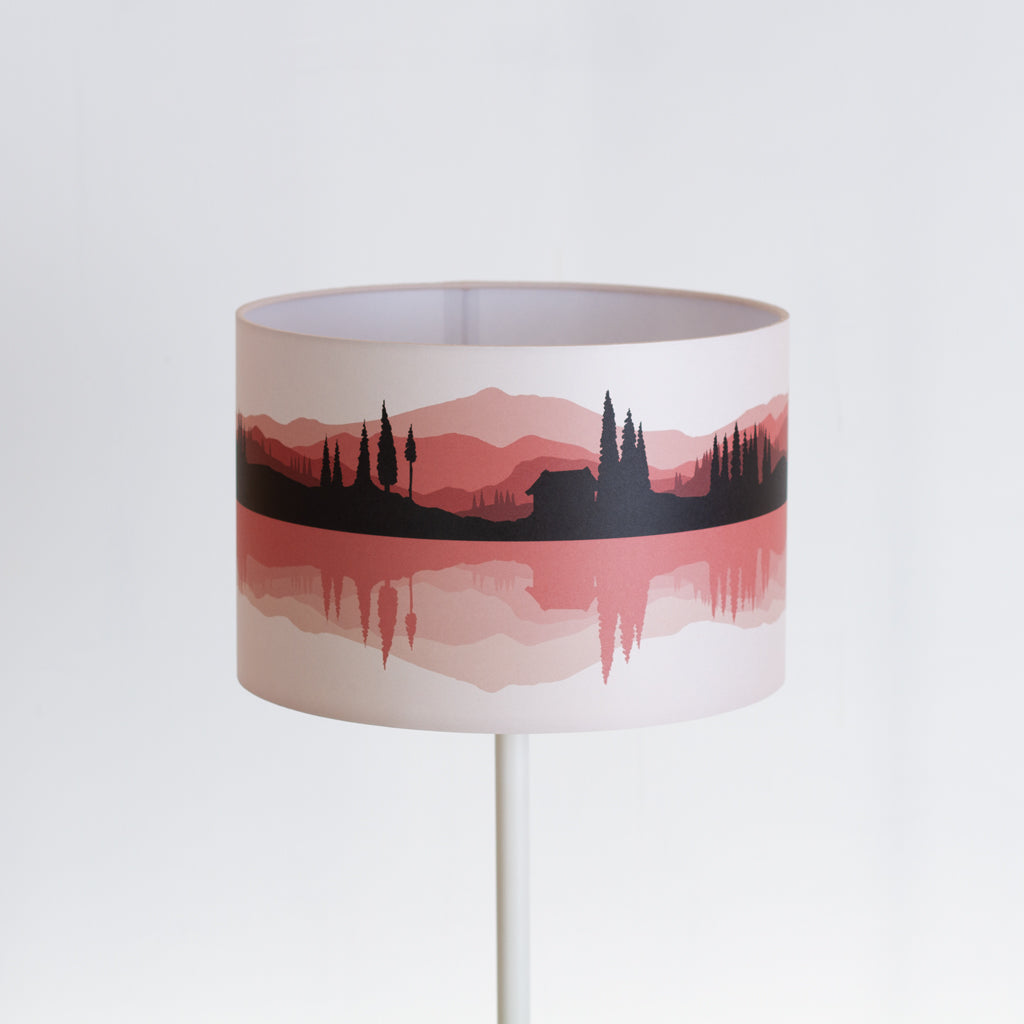 Landscape #3 Print Lampshade (Drum Lamp Shade 30cm(d) x 20cm(h) - Red (D14)