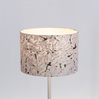 Drum Lamp Shade - W02 ~ Pink Cherry Blossom on Grey, 30cm(d) x 20cm(h)