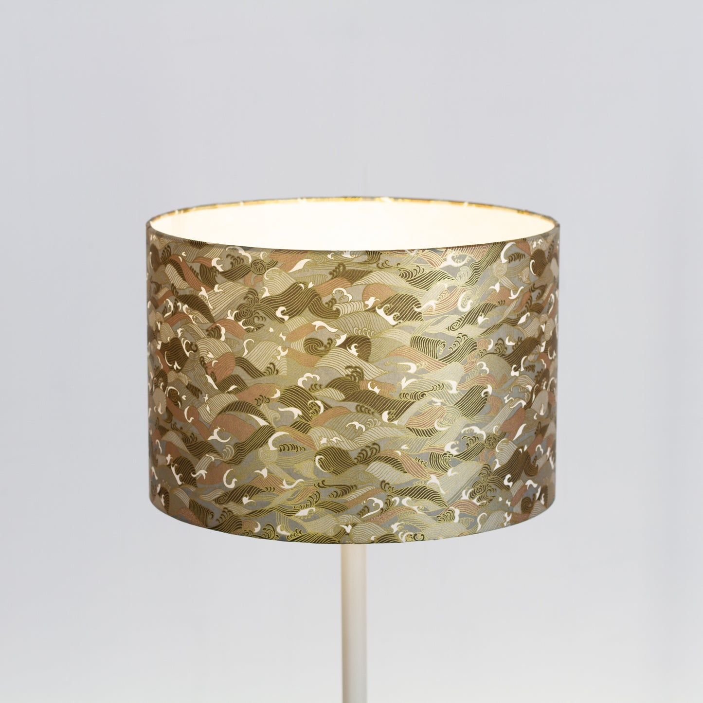Drum Lamp Shade - W03 ~ Gold Waves on Greys, 30cm(d) x 20cm(h)