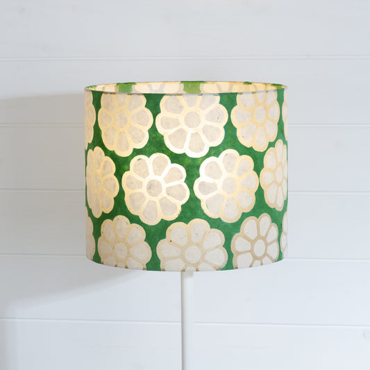 Drum Lamp Shade - B127 ~ Batik Big Flower Green, 30cm(d) x 25cm(h)