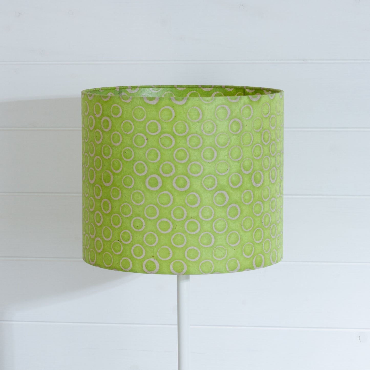 Drum Lamp Shade - P02 - Batik Lime Circles, 30cm(d) x 25cm(h)