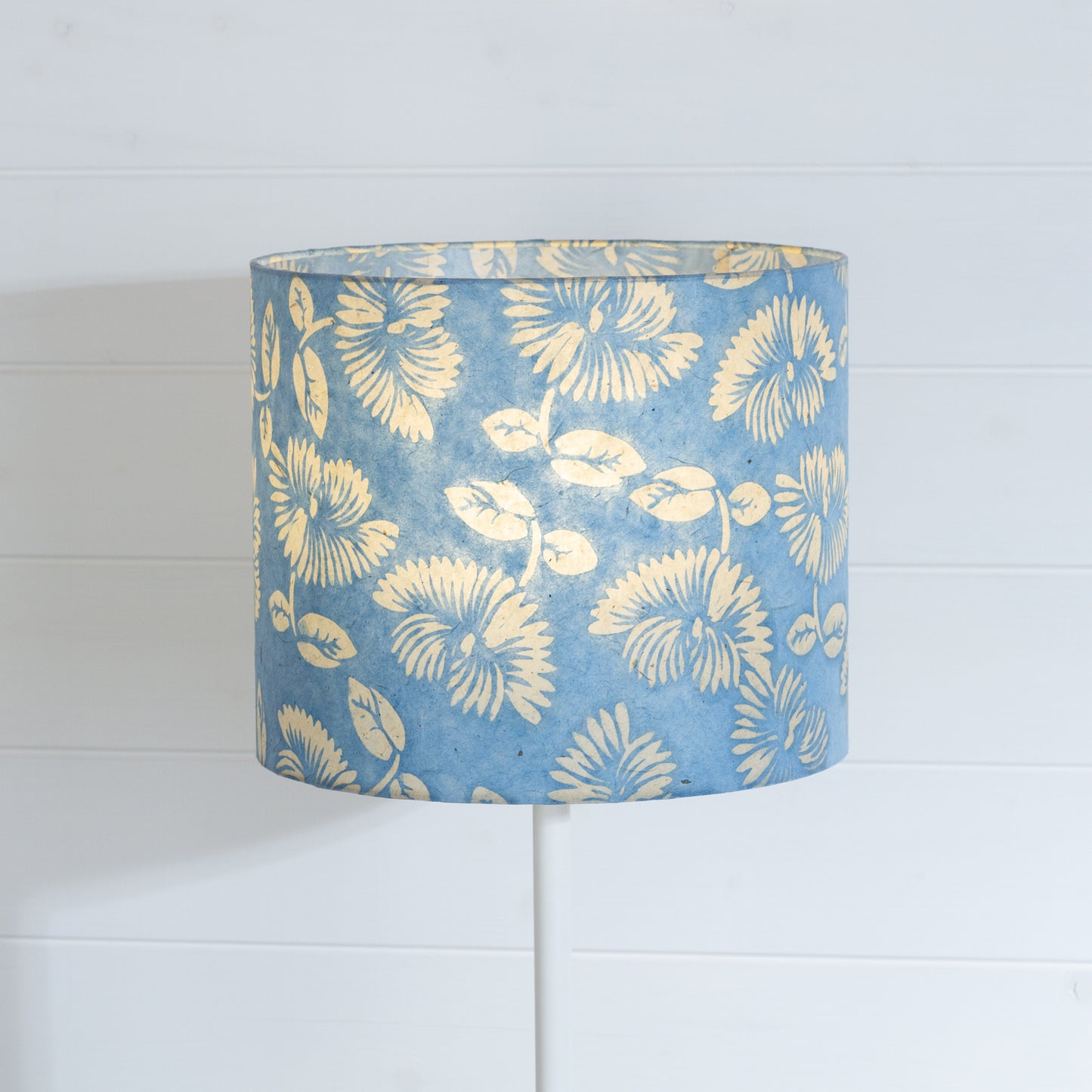 Drum Lamp Shade - B129 ~ Batik Peony Blue, 30cm(d) x 25cm(h)