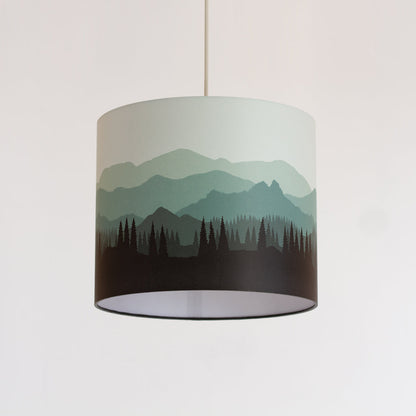 Landscape #4 Print Drum Lamp Shade 30cm(d) x 25cm(h) - Green