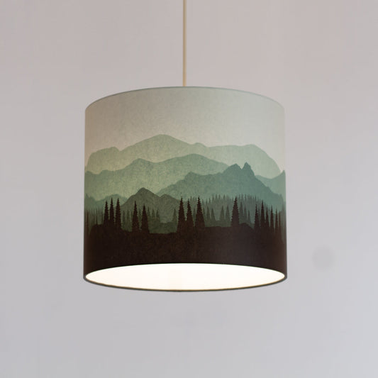 Landscape #4 Print Drum Lamp Shade 30cm(d) x 25cm(h) - Green