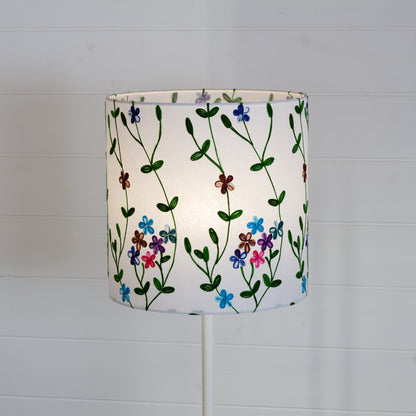 Drum Lamp Shade - P43 - Embroidered Flowers on White, 30cm(d) x 30cm(h)