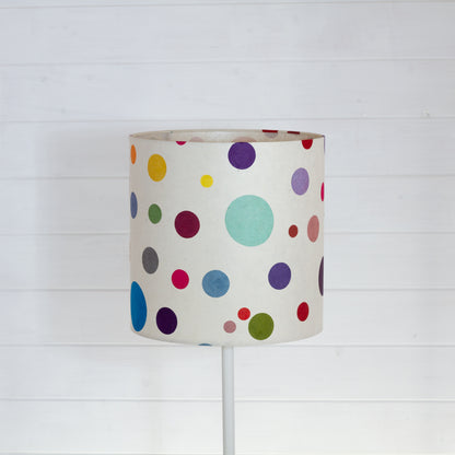 Drum Lamp Shade - P39 - Polka Dots on Natural Lokta, 30cm(d) x 30cm(h)