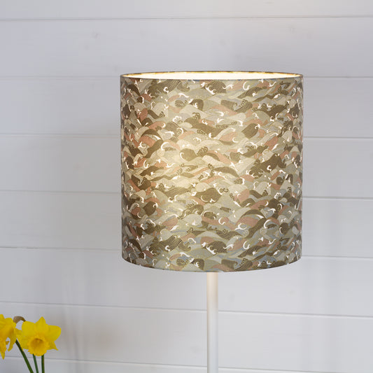 Drum Lamp Shade - W03 ~ Gold Waves on Greys, 30cm(d) x 30cm(h)