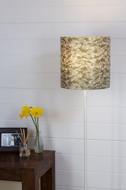 Drum Lamp Shade - W03 ~ Gold Waves on Greys, 30cm(d) x 30cm(h)