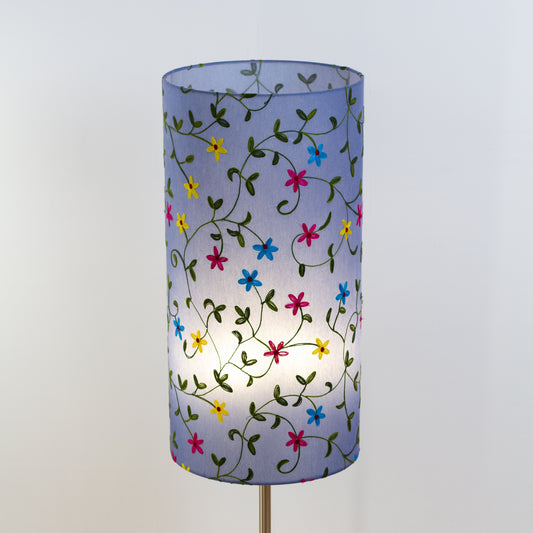 Drum Lamp Shade  ~ P46 ~ Embroidered Evening Blue ~ 30cm(d) x 60cm(h)