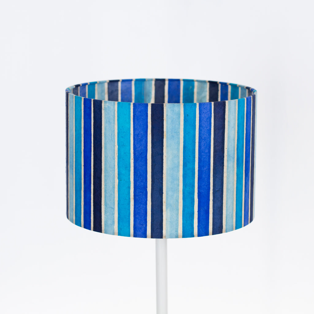 Drum Lamp Shade - P05 - Batik Stripes Blue, 30cm(d) x 20cm(h)