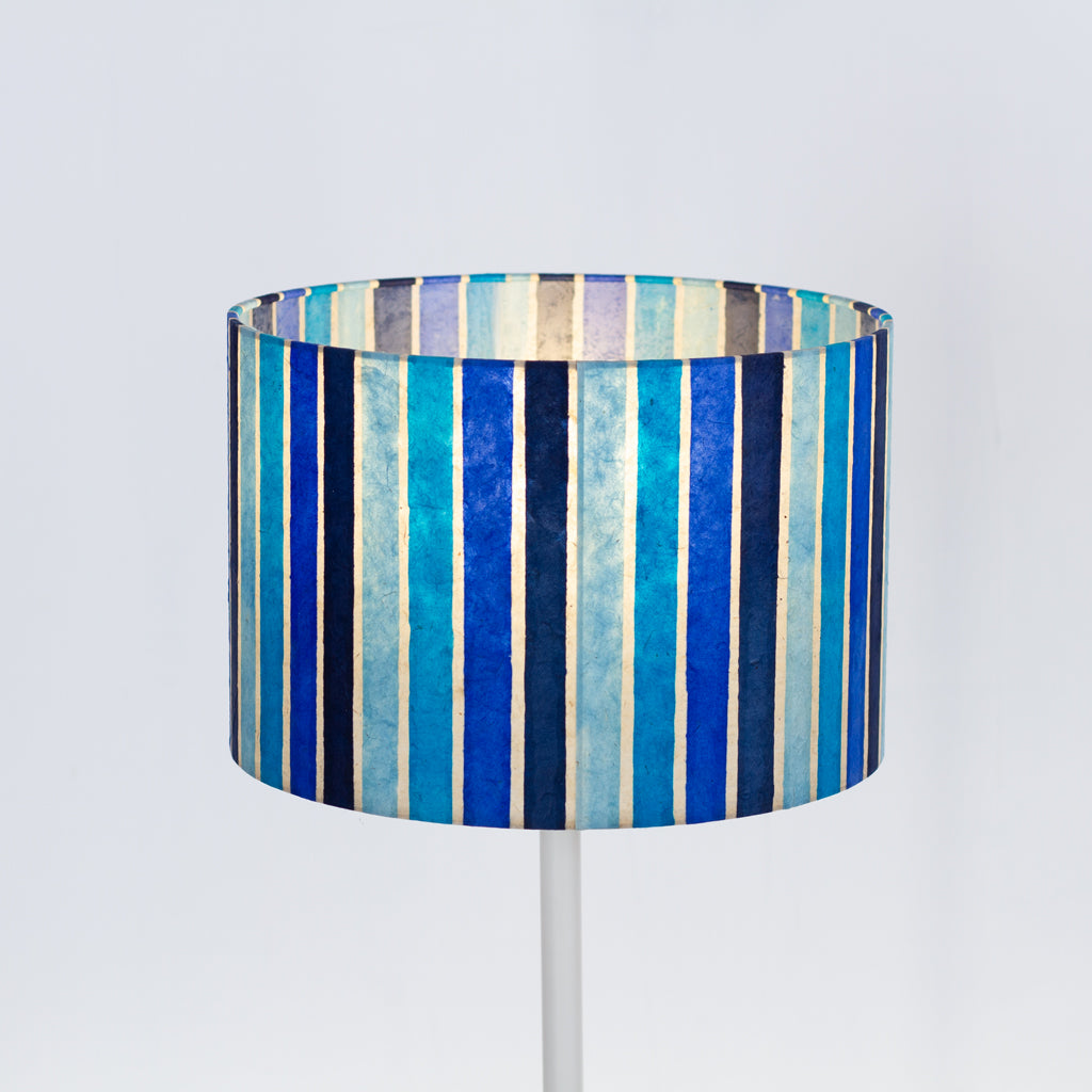 Drum Lamp Shade - P05 - Batik Stripes Blue, 30cm(d) x 20cm(h)