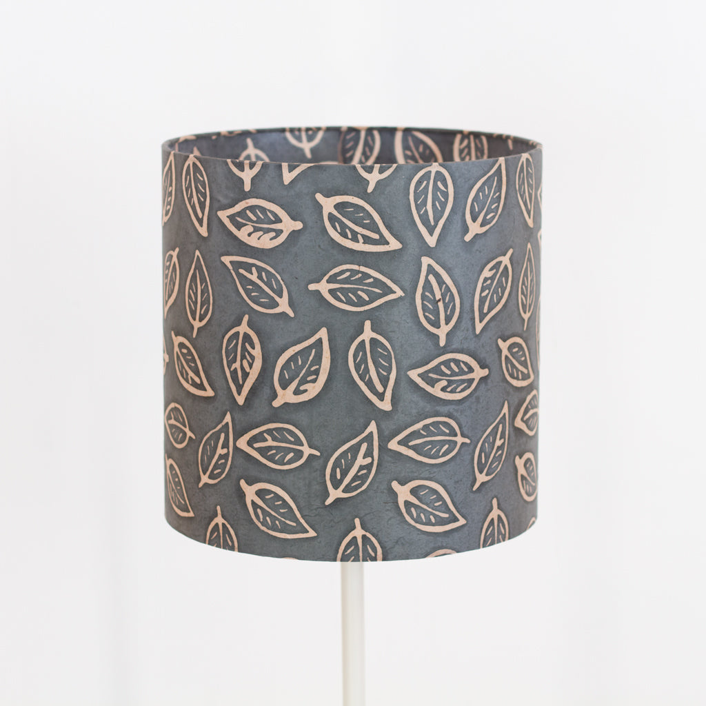 Drum Lamp Shade - B124 ~ Batik Leaf Grey, 30cm(d) x 30cm(h)