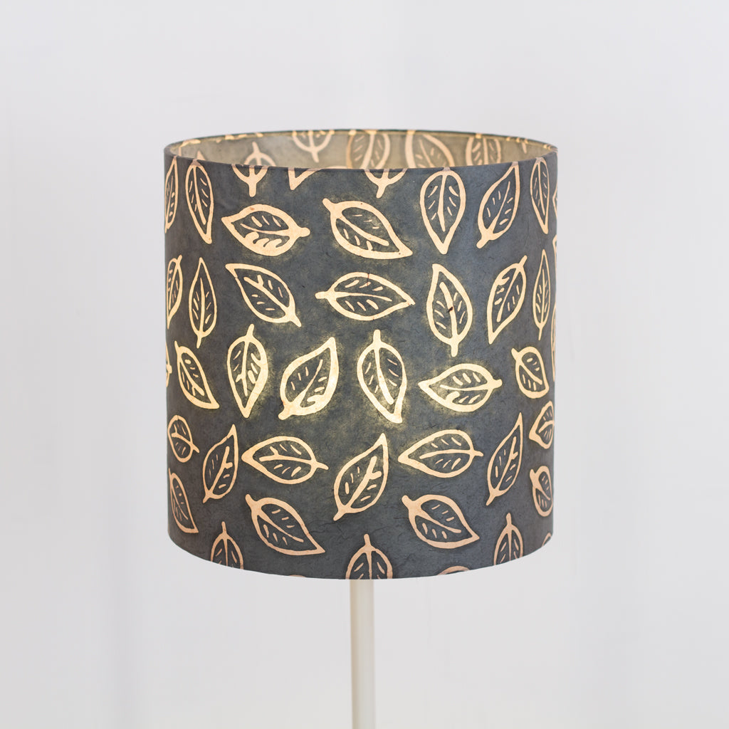 Drum Lamp Shade - B124 ~ Batik Leaf Grey, 30cm(d) x 30cm(h)