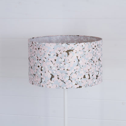 Drum Lamp Shade - W02 ~ Pink Cherry Blossom on Grey, 35cm(d) x 20cm(h)