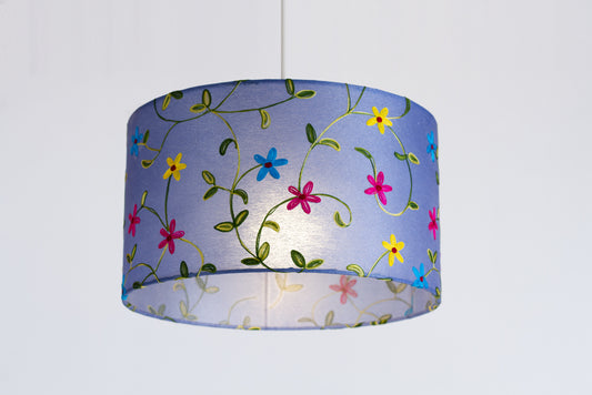 Drum Lamp Shade - P46 ~ Embroidered Evening Blue, 35cm(d) x 20cm(h)