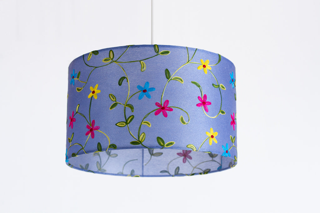 Drum Lamp Shade - P46 ~ Embroidered Evening Blue, 35cm(d) x 20cm(h)