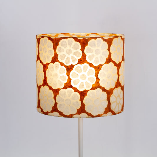 Drum Lamp Shade - P20 - Batik Big Flower on Brown, 35cm(d) x 30cm(h)