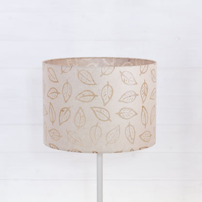 Drum Lamp Shade - P28 - Batik Leaf on Natural, 35cm(d) x 25cm(h)