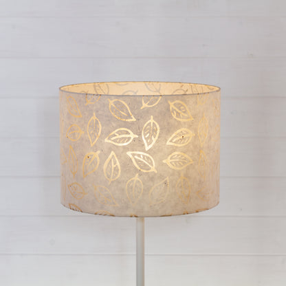 Drum Lamp Shade - P28 - Batik Leaf on Natural, 35cm(d) x 25cm(h)