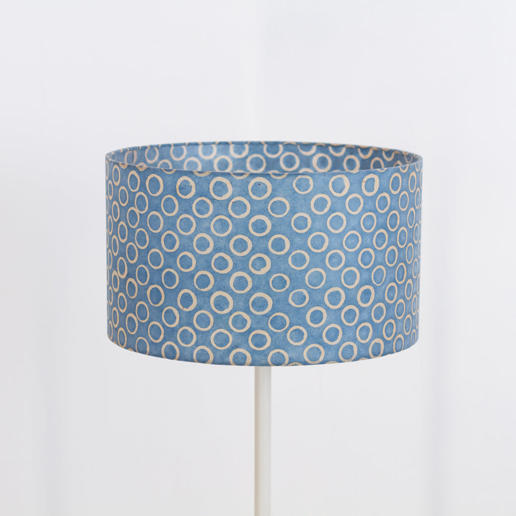 Drum Lamp Shade - P72 - Batik Blue Circles, 35cm(d) x 20cm(h)