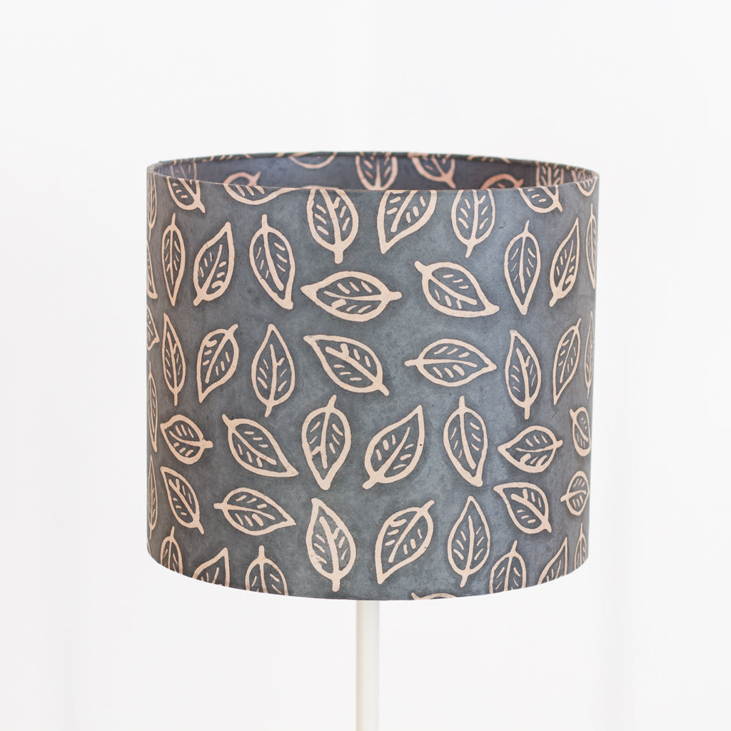 Drum Lamp Shade - B124 ~ Batik Leaf Grey, 35cm(d) x 30cm(h)