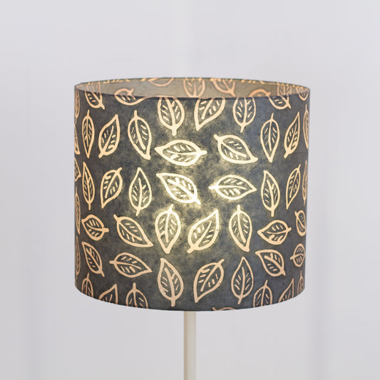 Drum Lamp Shade - B124 ~ Batik Leaf Grey, 35cm(d) x 30cm(h)