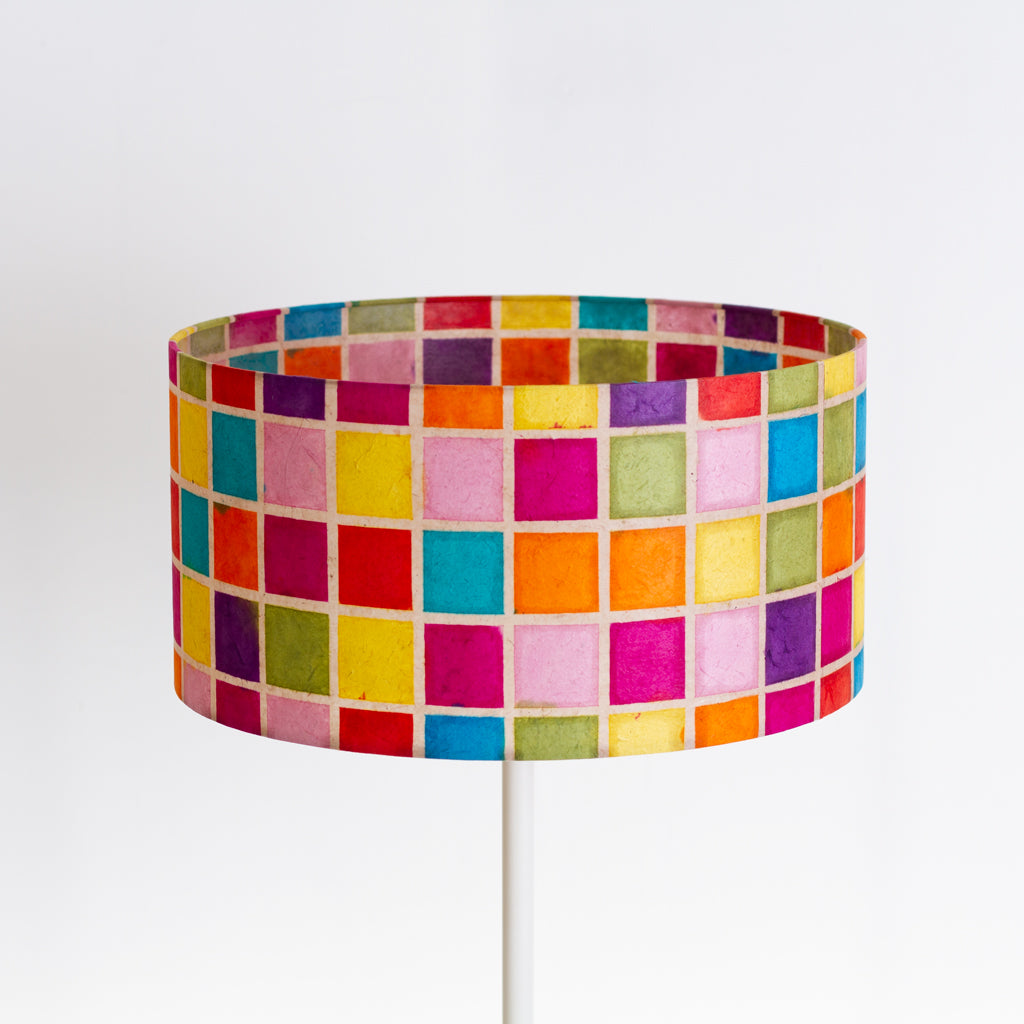 Drum Lamp Shade - P01 - Batik Multi Square, 40cm(d) x 20cm(h)