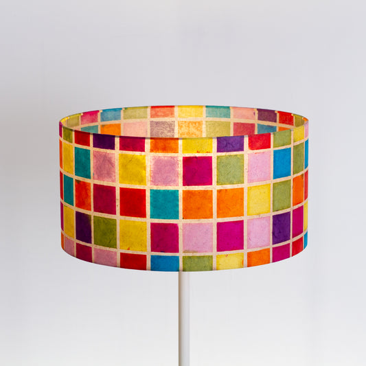 Drum Lamp Shade - P01 - Batik Multi Square, 40cm(d) x 20cm(h)