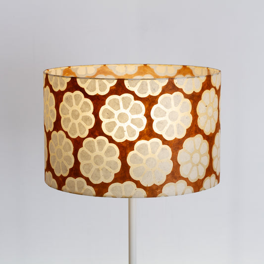 Drum Lamp Shade - P20 - Batik Big Flower on Brown, 40cm(d) x 25cm(h)