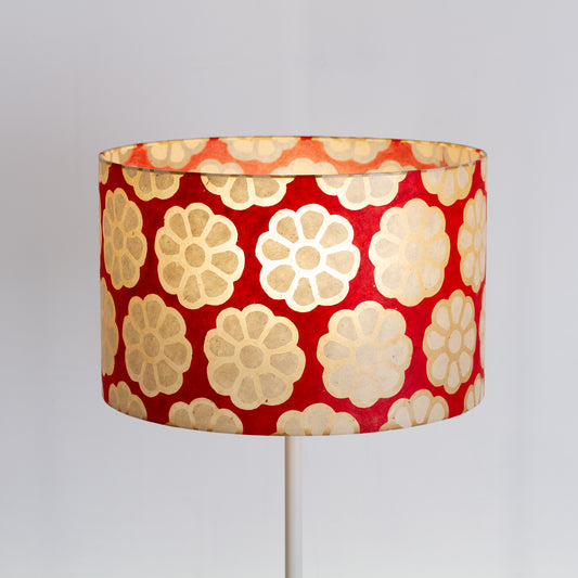 Drum Lamp Shade - P18 - Batik Big Flower on Red, 40cm(d) x 25cm(h)